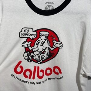San Francisco Balboa‎ Theater White Ringer T Shirt Retro Cartoon Eat Popcorn XL